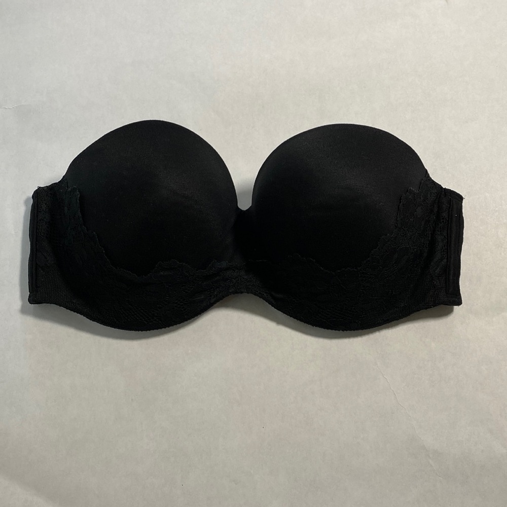 Victoria's Secret Black Strapless Lace Trim Bra
